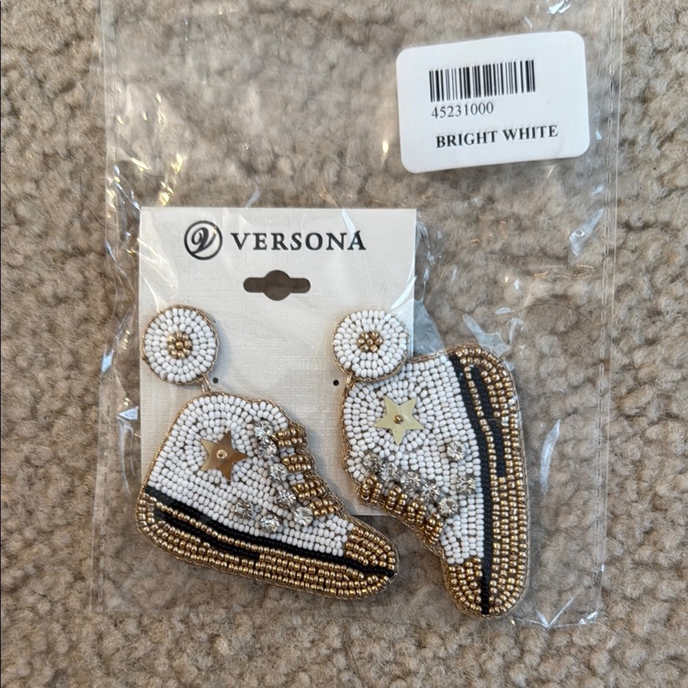 Brand New Versona White and Gold Beaded Sneaker Earrings